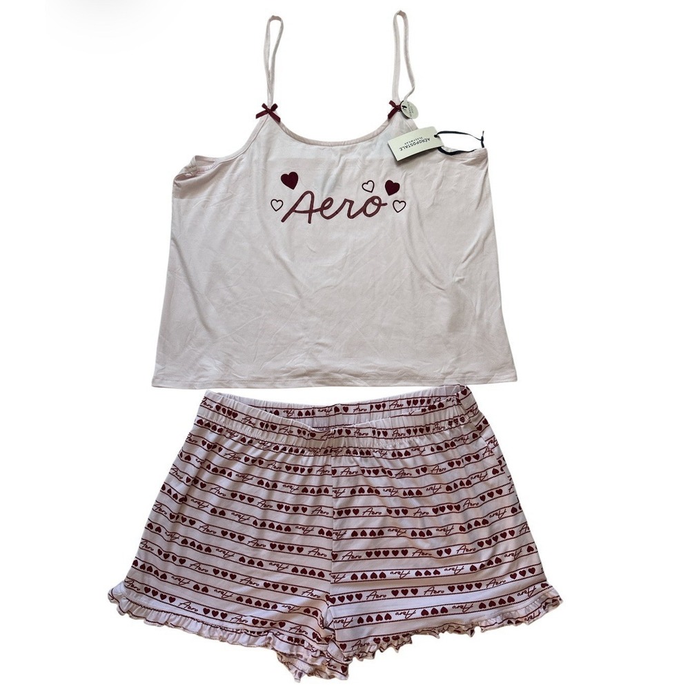 Aeropostale Short Camisole Pajama Set Women's XLarge Valentines Super‎ Soft